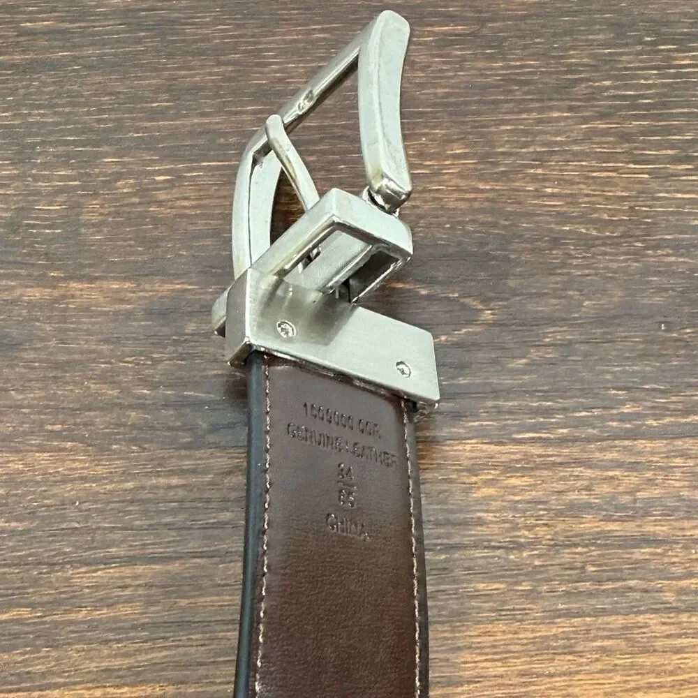Men’s  Belt reversible black brown leather size 34 silver